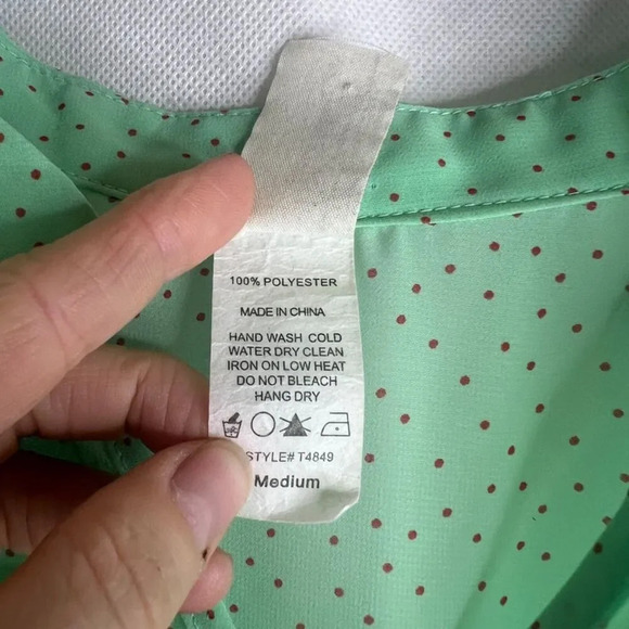 Francescas Collections Vneck Sheer Peplum Waist Polka Dot Blouse Sz MD - Picture 7 of 8